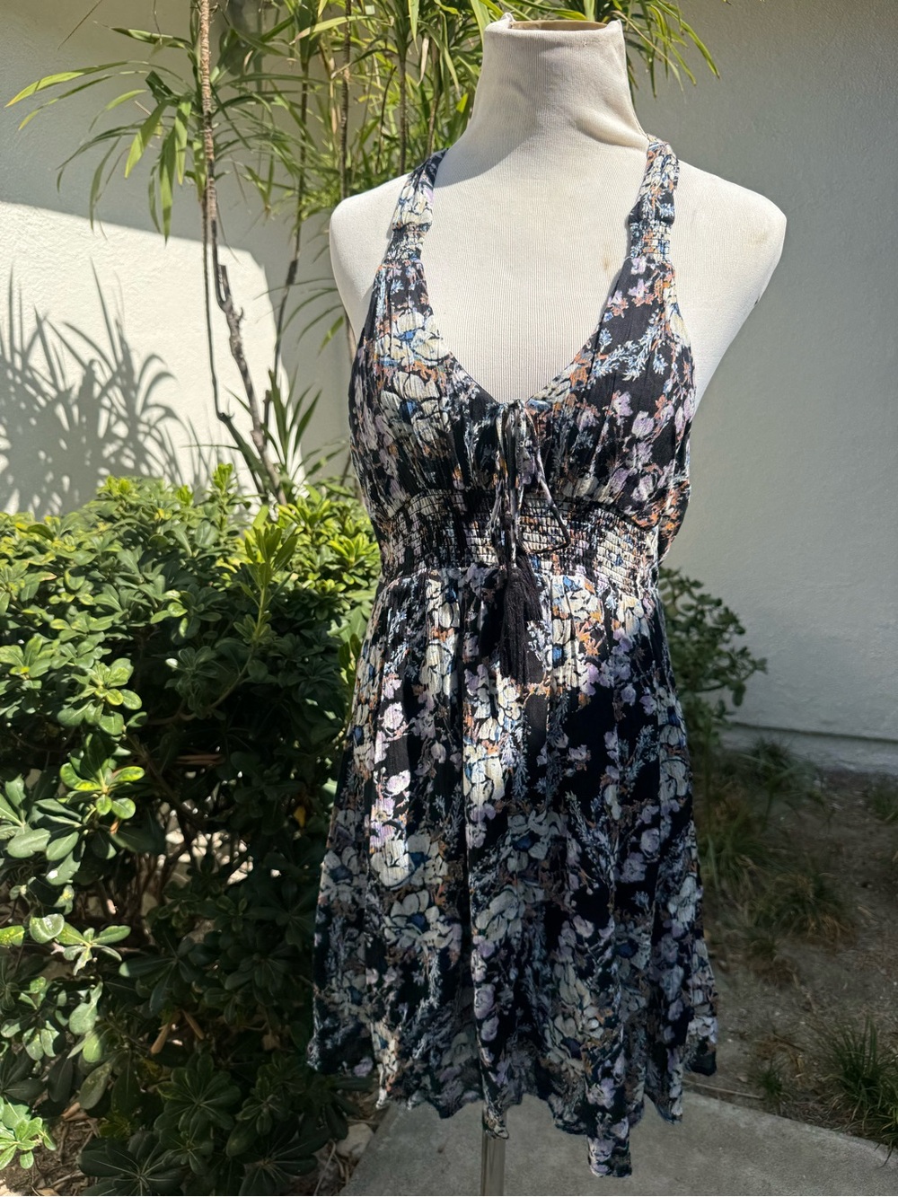 Free People Black Floral Halter Mini Dress